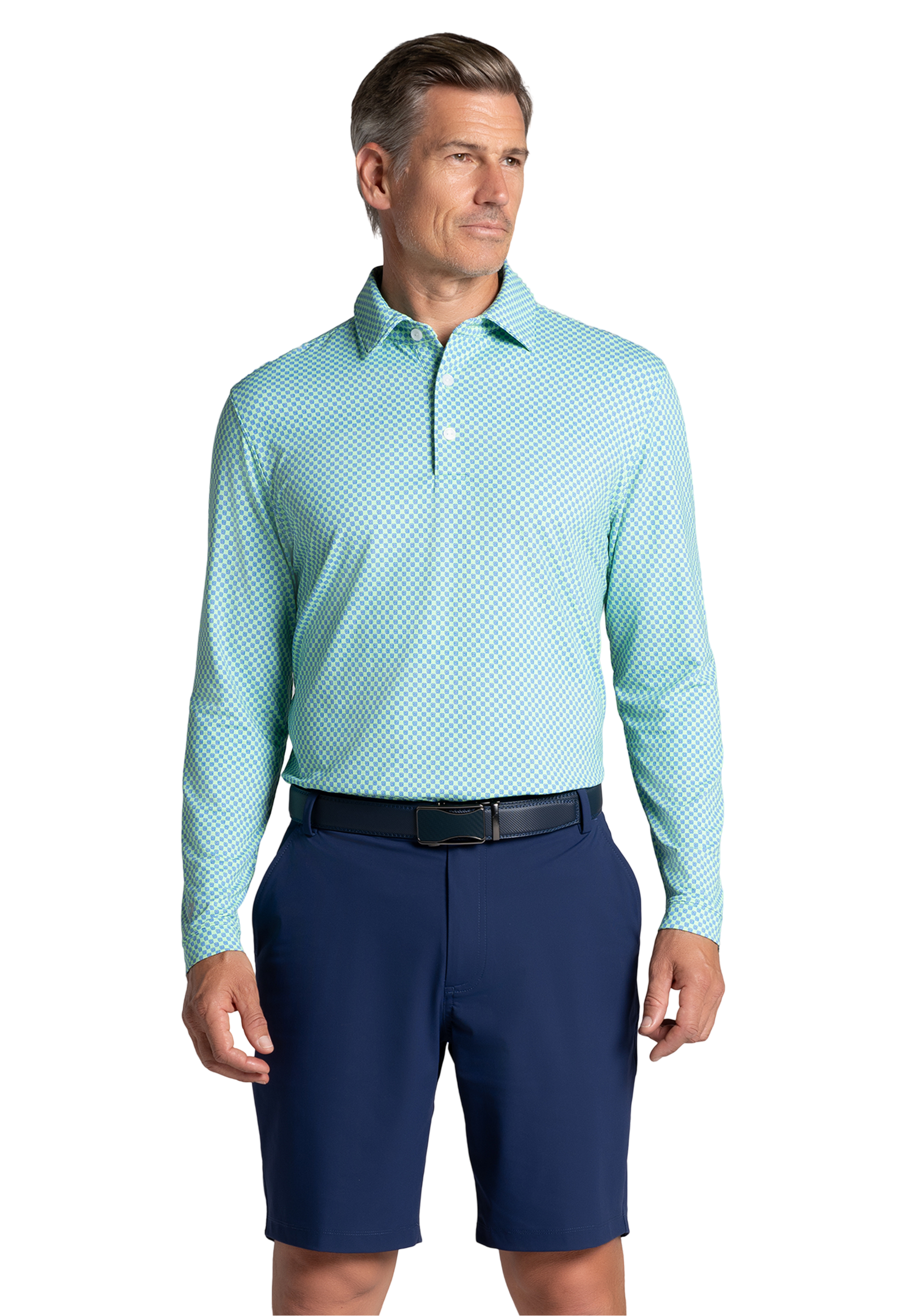 Square Spiral Print Long Sleeve Polo – 95169 (Modern Fit)